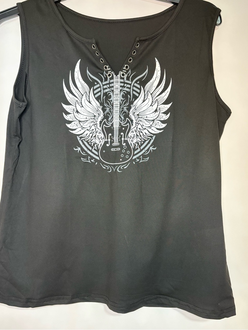 Black Graphic Winged Guitar Tank Top - Unbranded